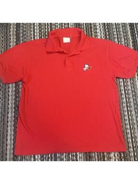 Vintage 70/80s Red Official Peanuts Snoopy Single Stitch Polo Shirt Size S